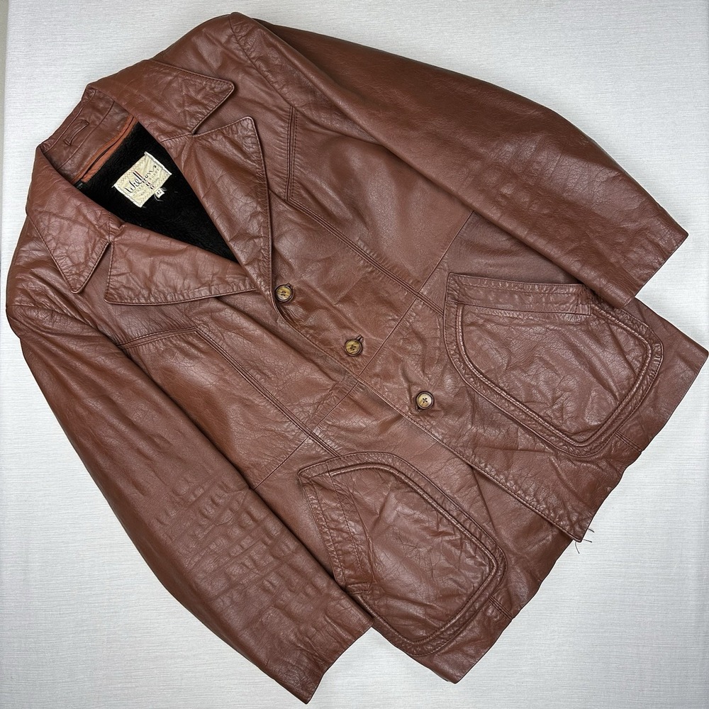 Vtg 70s Wilsons‎ House Suede and Leather Brown Cafe Racer Jacket Men 42 Faux Fur